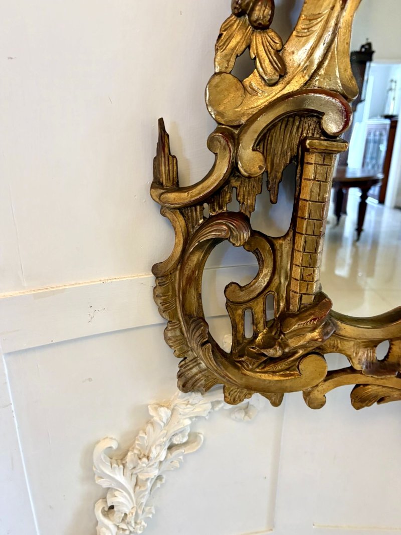 Antique Pair Giltwood Rococo Chinoiserie Wall Mirrors - Image 6